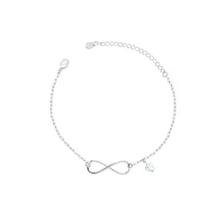 Pulseira Prata Leve Infinito Liso Com Coração De Zircônia