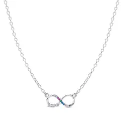 Gargantilha Prata Leve Infinito Amor Com Zircônias Coloridas