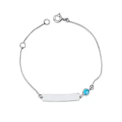 Pulseira Prata Infantil Placa Com 1 Pedra De Zircônia Azul Claro