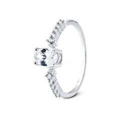 Anel Prata Zircônia Oval Cravejado