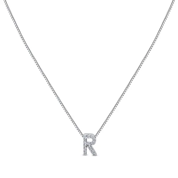 Gargantilha Prata Letra Com Zircônias 40cm Letra R