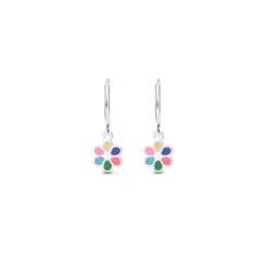 Brinco Prata Leve Click Flor Colorida