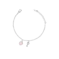 Pulseira Prata Leve Infantil Cadeado Coração com Chave