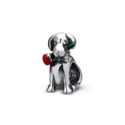 Berloque Prata Art Collection Cachorro Rosa Vermelha Esmaltado