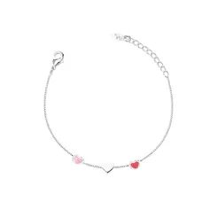 Pulseira Prata Leve Infantil Corações Rosa