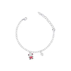 Pulseira Prata Leve Infantil Ursinho Esmaltado