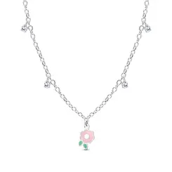 Gargantilha Prata Leve Infantil Flor Rosa