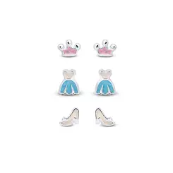Brinco Prata Leve Infantil Trio Coroa Vestido e Sapato