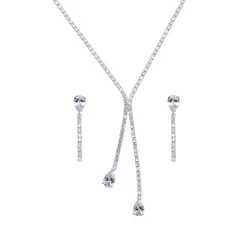 Conjunto Banho De Rodio Gota Com Zircônias