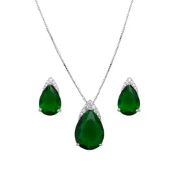 Conjunto Banho De Rodio Gota Com Zircônia