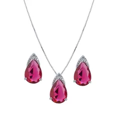 Conjunto Banho De Rodio Gota Com Zircônias