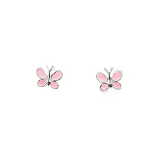 Brinco Prata Leve Borboleta Rosa