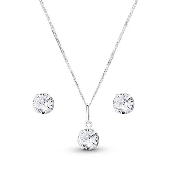 Conjunto Prata Redondo Zircônia Pequena