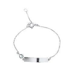 Pulseira Prata Infantil Placa Com Coração De Zircônia