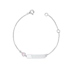 Pulseira Prata Infantil Placa Com Coração De Zircônia