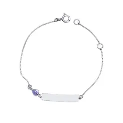 Pulseira Prata Infantil Placa Com Coração De Zircônia