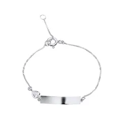 Pulseira Prata Infantil Placa Com Coração De Zircônia
