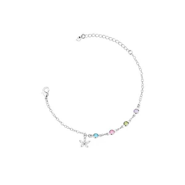 Pulseira Prata Leve Flor Infantil Flor com Zircônias