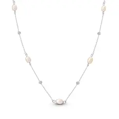 Colar Prata Leve Pérola Biwa Com Zircônias