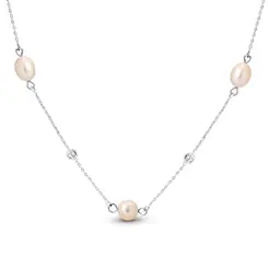 Choker Prata Leve Pérola Biwa com Zircônias