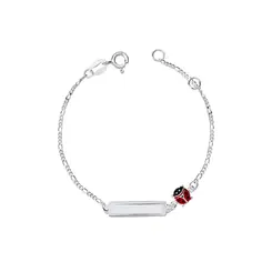 Pulseira Prata Infantil Placa Joaninha