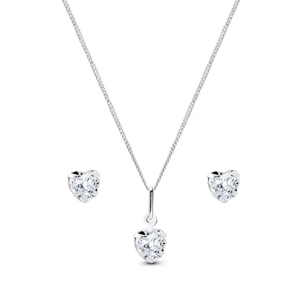 Conjunto Prata Coração Zircônia Pequena