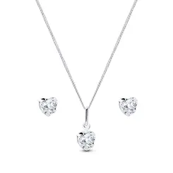 Conjunto Prata Coração Zircônia Pequena