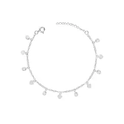 Pulseira Prata Corações Lisos e Bolinhas com Zircônias