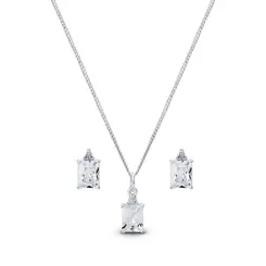 Conjunto Prata Zircônia Retangular