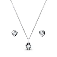 Conjunto Prata Coração Envelhecido com Zircônia