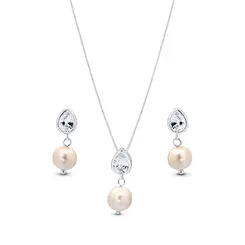 Conjunto Prata Leve Pérola e Gota em Zircônia