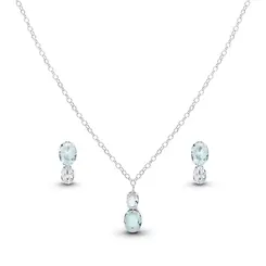 Conjunto Prata Leve Zircônias Ovais Azul e Branco