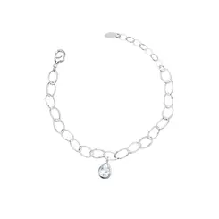 Pulseira Prata Leve Elos Grandes e Gota em Zircônia