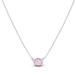 Gargantilha Prata Leve Zircônia Rosa Claro