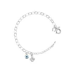 Pulseira Prata Leve Olho Grego Trevo Ferradura e Figa