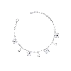 Pulseira Prata Leve Borboleta Lisa e Gota em Zircônia