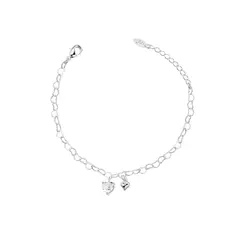 Pulseira Prata Leve Malha Coração e Zircônia