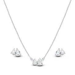 Conjunto Prata Leve Duas Gotas em Zircônias