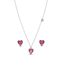Conjunto Prata Leve Coração Pink