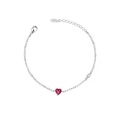Pulseira Prata Leve Coração Coração Pink