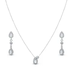 Conjunto Prata Leve Clássico Gota em Zircônias