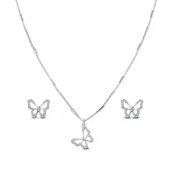 Conjunto Prata Leve Borboleta com Zircônias