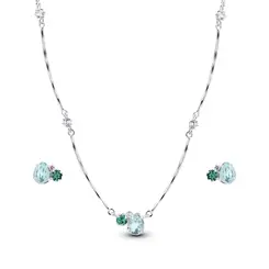 Conjunto Prata Leve Gota e Circulo de Zircônias Azul