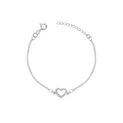 Pulseira Prata Infantil Coração Vazado Com Zircônia