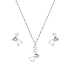 Conjunto Prata Coração Vazado e com Zircônia