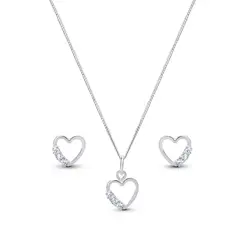 Conjunto Prata Coração com Zircônia