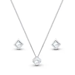 Conjunto Prata Cubo com Zircônia