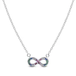 Gargantilha Prata Leve Infinito Colorido com Zircônias
