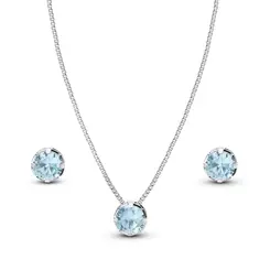 Conjunto Prata Leve Zircônias Azul Claro