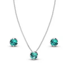 Conjunto Prata Leve Zircônias Verde